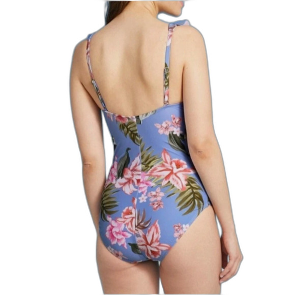 Kona Sol Over The Shoulder Ruffle High Coverage One Piece Swimsuit Medium NWT - Picture 2 of 9
